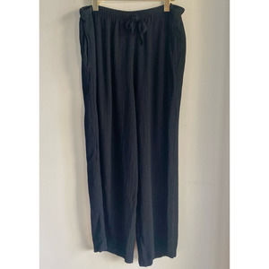 Vintage Eileen Fisher Black Textured Pants Wide Leg Large Elastic Waist Comfort